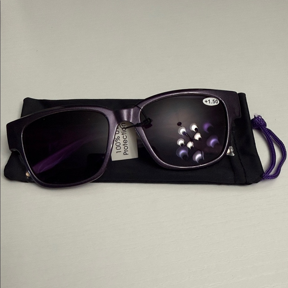 Joy & Iman Purple + 1.50 Reader Sunglasses with Fabric Bag.